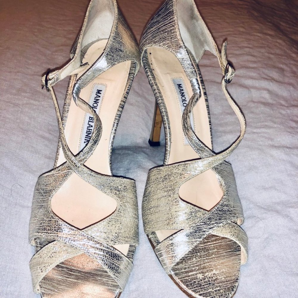 Manolo Blahnik Silver Evening Sandals